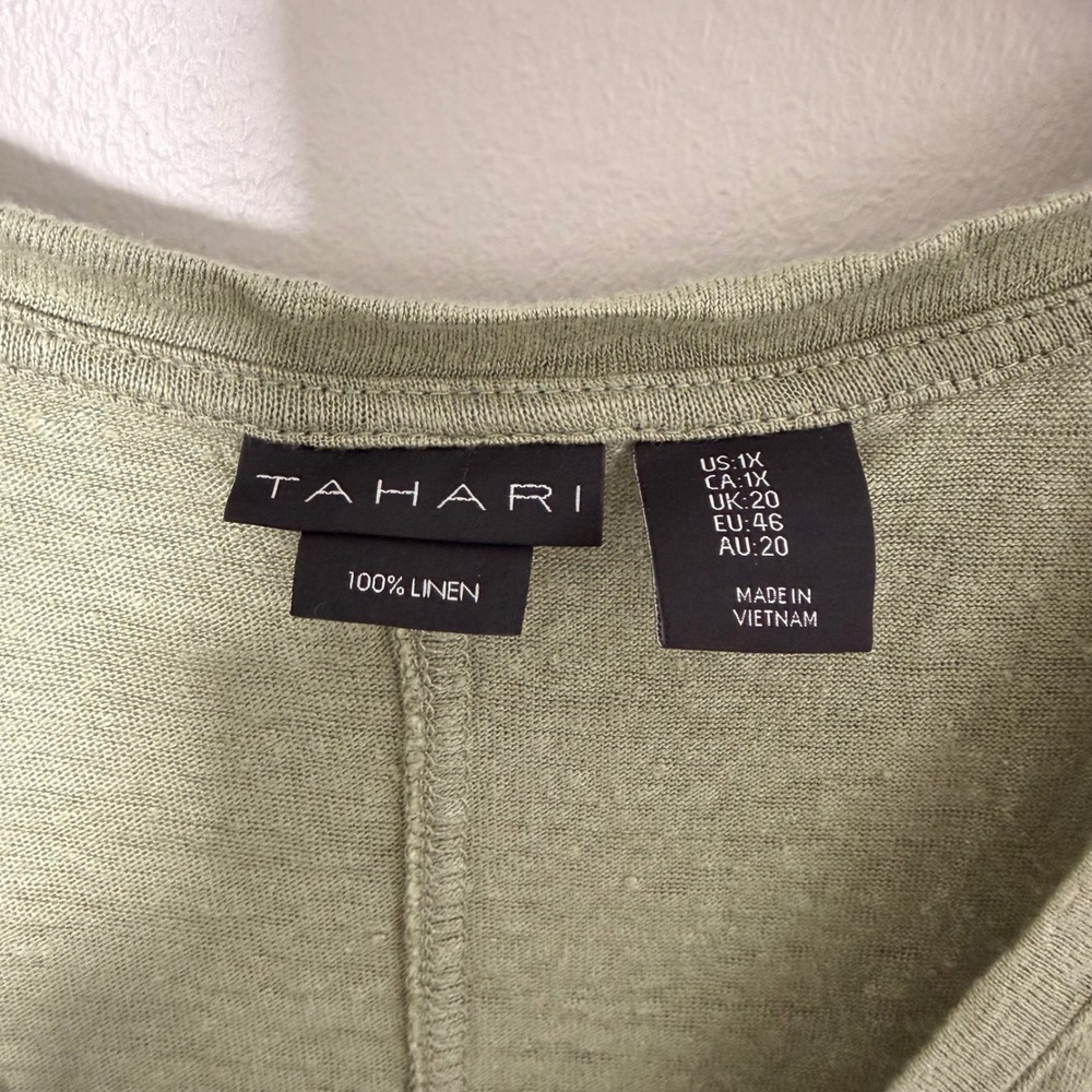 Tahari Light Green 100% Linen Short Sleeve Tee - Picture 4 of 12